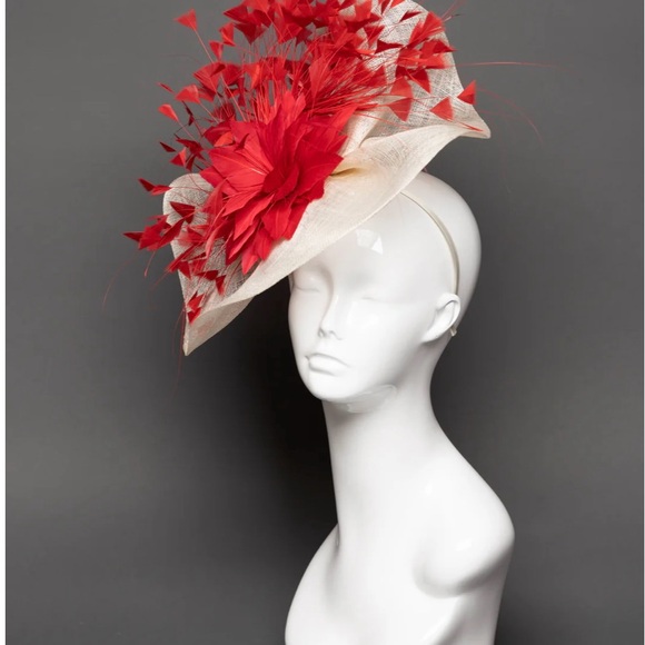 Elegant Red and Cream Fascinator main image 5